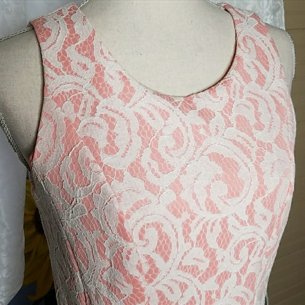 Pink and white lace skater dress juniors size M